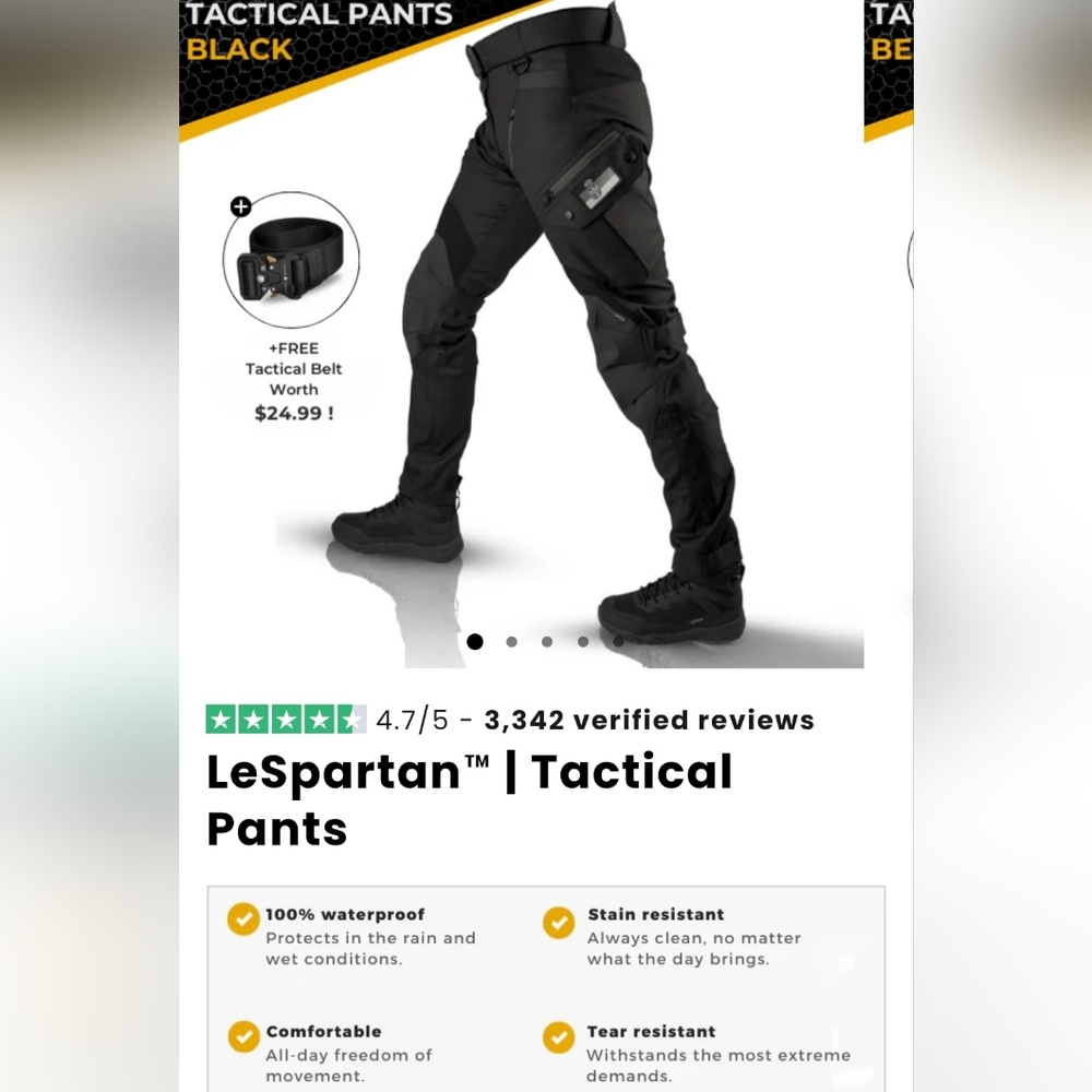 LeSpartan Black Tactical Motorcycle Pants.  NWT, Size XL